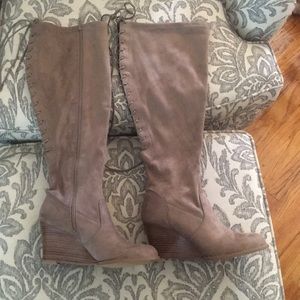 Over the knee beige suede boots